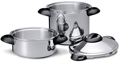 Kuhn Rikon Set Duromatic Top, Olla a Presión Super Rápida con Asas 8L /24 cm+cuerpo 4L, Olla Express Apta Inducción, Óptima Distribucion del Calor, Acero Inoxidable 18/10, Despresurización automática