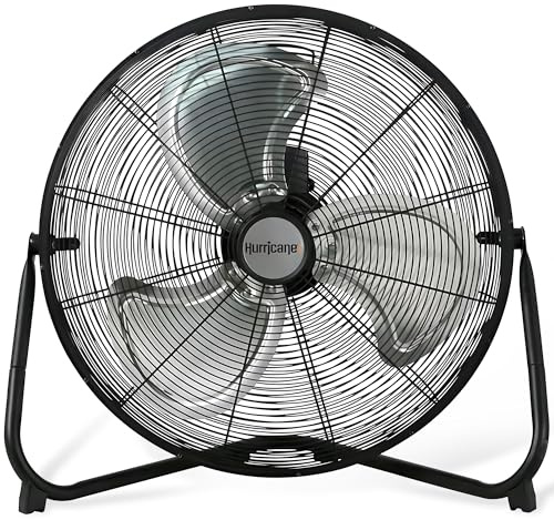 Hurricane Pro Heavy-Duty High Velocity Metal Blade Floor Fan w/ 3 Speeds, Black, 20 - Corded Electric Air Cooling Unit w/ 5300 CFM Airflow for Home, Greenhouses, Garages, Gyms & Workshops