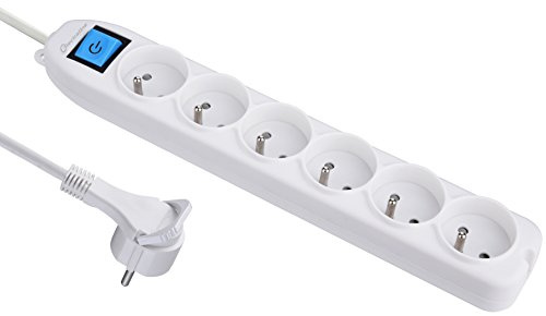 Electraline 32043 – Regleta de 6 enchufes con interruptor/enchufe plano 1,5 m blanco