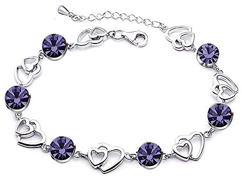 Baobei Kristall Armbänder 18 Karat Weißgold Platinbeschichtung Silber Amethyst rot Gelb Blau Geburtsstein Kristall Herz Armband für Frauen Mädchen mit Schmuckschatulle (f1815)