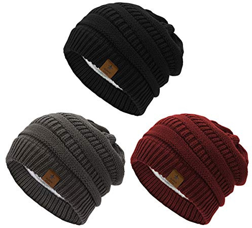 Durio Mütze Damen Winter Strickmütze Grobstrick Warme Beanie mit Innenfutter