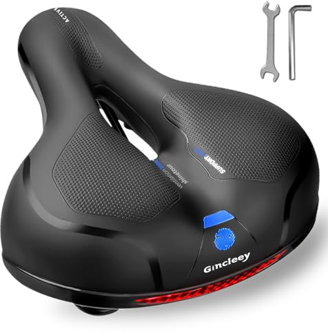 Gincleey Asiento de Bicicleta cómodo para Mujeres y Hombres, Asiento de Bicicleta Ancho de Repuesto de Espuma viscoelástica Acolchado Suave con Doble absorción de Golpes, Ajuste Universal para