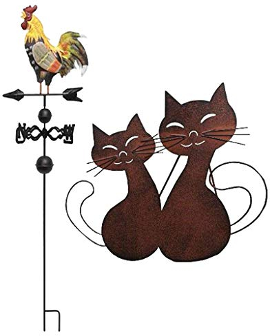 Tubayia Metall Hahn Wetterfahne mit Katze Gartenfigur für Terrasse Garten Dekoration