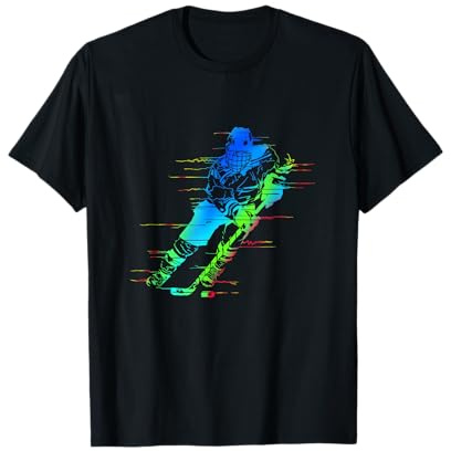 Cooler bunter Eishockey Spieler mit Eishockey Schläger T-Shirt