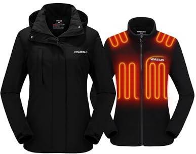 Venustas Women’s 3-in-1 Heated Jacket with Battery, Waterproof Skiing Jacket with Hood