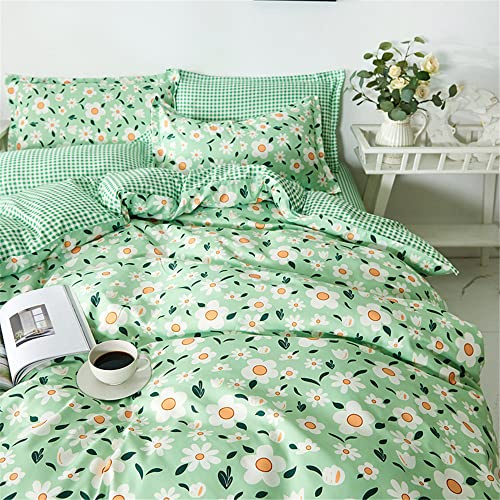 FANSU Housse de Couettes Parure de Lit 4 Pièces, Microfibre Modèle de Floral Ensemble de Literie avec 2 Taies d'oreillers et 1 Drap de lit (Fleur Verte,180x220cm)