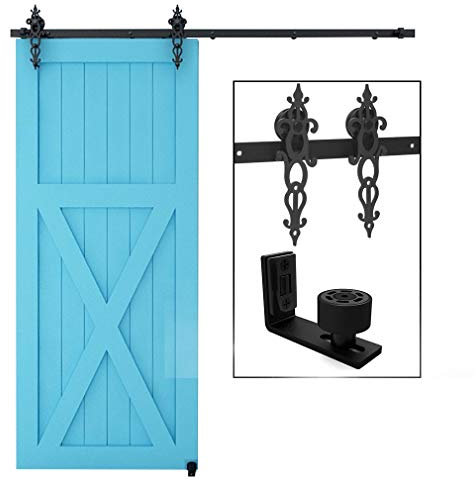 CCJH 13.6FT-416cm Binario per Porta Scorrevole Kit Esterno Muro con Regolabile Pavimento Guida per Porte Scorrevoli Singole in Legno Nero
