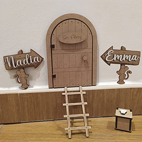 Puerta RATONCITO PEREZ de Madera Personalizada con 2 Nombres | Puerta que se Abre, Para Niño o Niña