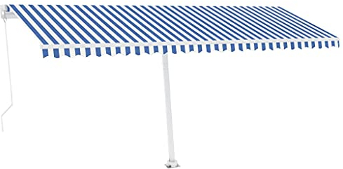 vidaXL Gelenkarmmarkise Einziehbar mit LED Markise Sonnenmarkise Balkonmarkise Sonnenschutz Standmarkise Terrasse Garten 500x350cm Blau Weiß