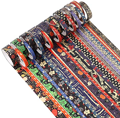 Washi Tape Set,20 Rollen Halloween Washi Tape Dekorative Masking Tape Spinnen Kürbisse Schläger Schädel Selbstklebendes Klebeband für Halloween DIY Scrapbooking Planer Geschenk Verpackung Dekorationen