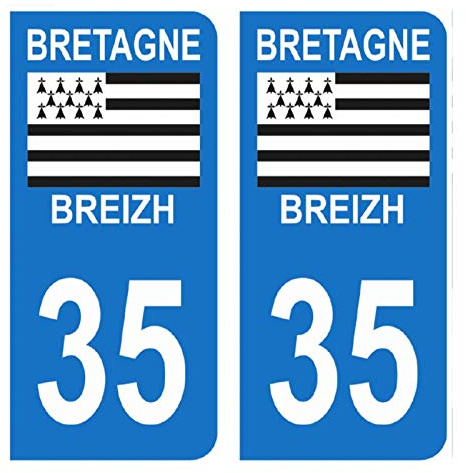 HADEXIA Autocollant Stickers Plaque immatriculation Voiture Auto département 35 Ille-et-Vilaine Logo Région Bretagne Breizh Symbol