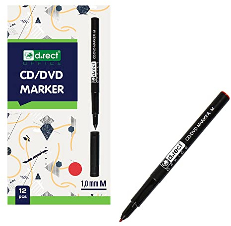 D.RECT Set di 12 pennarelli per CD DVD da 1,0 mm, indelebile da dipingere in vetro, plastica, pellicola, rosso