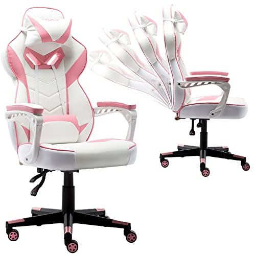 WZFANJIJ Sillas Gamer, Sillas para Gaming con Reposacabezas y Almohada Lumbar, Silla de Juego con Reposabrazos Ajustables, Inclinación del Respaldo 170 °