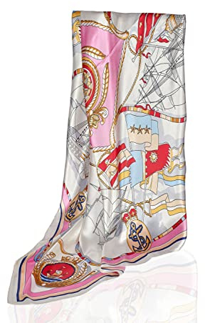 GLORIS Seidenschal Damen Elegante 90x90cm Seidentuch Haare Seidentuch Halstuch Damen Seide Elegant Satintuch Halstuch Seide Bandana Tuch Kopftücher Ansatz Scarf (Pink Sea Print)