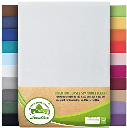 Premium Spannbettlaken, extra schwer und dick, 97% Mako-Jersey-Baumwolle und 3% Elasthan, auch Boxspringbett geeignet, 180 x 200-200 x 220 cm, Weiß