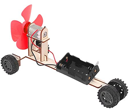Auto Eolica Elettrica in Legno, Kit Modello di Esperimento Scientifico per Auto Eolica Elettrica in Legno Fai-da-te Modello Giocattolo Educativo del Motore della Pala del Ventilatore per Bambini Ragaz