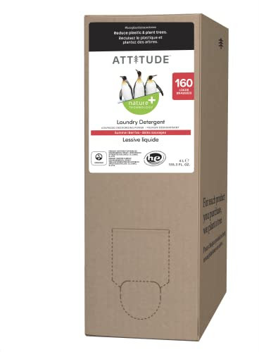 ATTITUDE Liquid Laundry Detergent Refill, EWG Verified, HE Compatible, Plant-Based & Vegan, Natural Laundry Soap, Summer Berries Scent, 160 Loads, 4 Liters