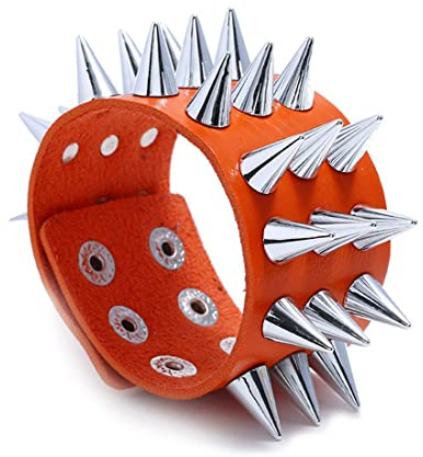 LAIFEKE Unisex Punk Armband Dreireihige Nietenarmbänder PU Lederarmband (Orange)
