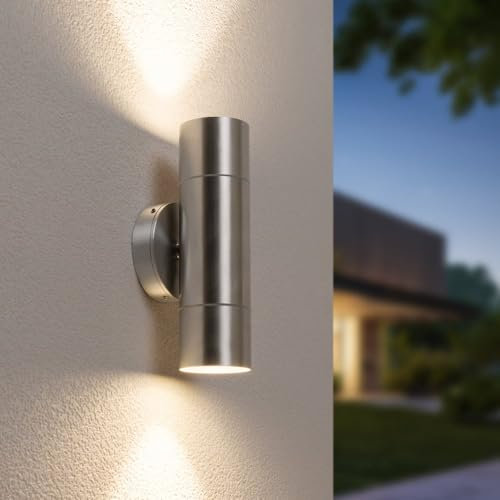 HOFTRONIC - Dax - LED Wandleuchte up & down - Edelstahl - GU10 4000K Neutralweiß - IP64 Wasserdicht für innen, außen und bad - LED Außenleuchte