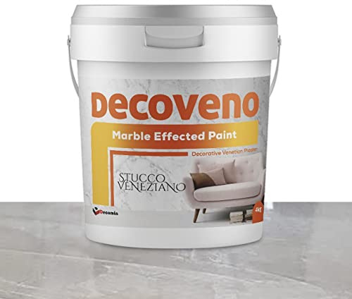 DECOVENO Marble Effected Decorative Paint - BIG SIZE - Authentic Venetian Stucco - Water Based Plaster - Shiny Smooth Finish (20 KG - LIGHT GREY)