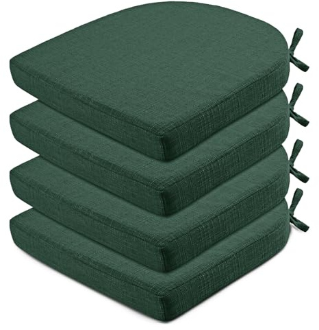 Wellsin Chair Cushions for Dining Chairs 4 Pack - Kitchen Chair Cushions with Ties and Non-Slip Backing - Dining Chair Pads 16X16X2, Dark Green