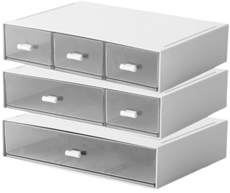 3 étages organiseur de tiroirs de bureau avec 6 tiroirs, organiseur de maquillage, boîte de rangement empilable, tiroirs de rangement en plastique Pour Ranger La Papeterie Et Les Cosmétiques (Blanc)