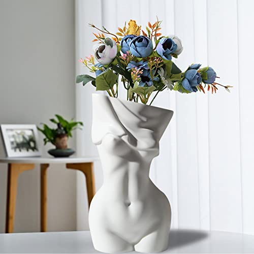 HOMURY Boho kvinnlig body-dekorationsvas och blomvas: Modern, elegant, minimalistisk keramikvas för brevpapper, sminkborstar, växt, torkade blommor