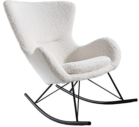 riess-ambiente.de Design Schaukelstuhl Scandinavia Swing weiß Bouclé Sessel Teddystoff