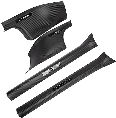 MangWany Door Sill Panels Carbon Cover Set for Tesla Model Y 2021 2022 2023 Anti-Scratch Non-Slip Door Step Trim Front Rear