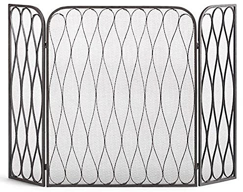CAZARU Écran de cheminée Clôture Coupe-feu Robuste pour cuisinière/feu à gaz/brûleur à Bois en Fer forgé Pliable à 3 Panneaux avec Finition Noire 35,4 Pouces de Haut