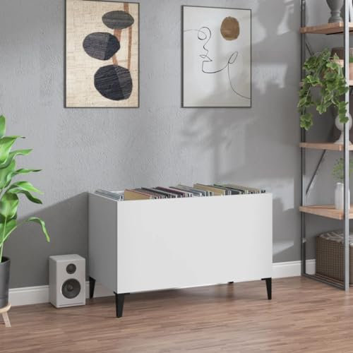 ZEYUAN Armoire à disques Blanc 74,5x38x48 cm Bois d'ingénierie,Player Boite,Meuble De Rangement,Rangement Disque Vinyle