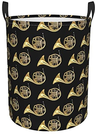 Cesto para la colada, cesta de almacenamiento de ropa sucia para dormitorio, baño, cuernos dorados, instrumento Musical, cesta de lavandería con asas