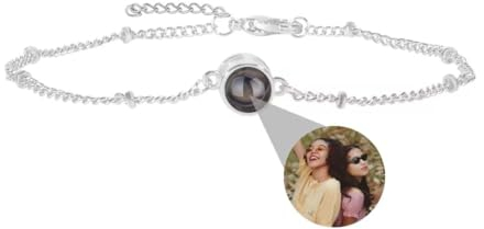 Personalisierte Foto Armband Benutzerdefinierte Runde Projektion Armband mit Eigenen Bild im Stein, Lupe Foto Armbänder, Verstecktem Fotoarmband für Frauen Damen Freundschaft Silber Rose Gold