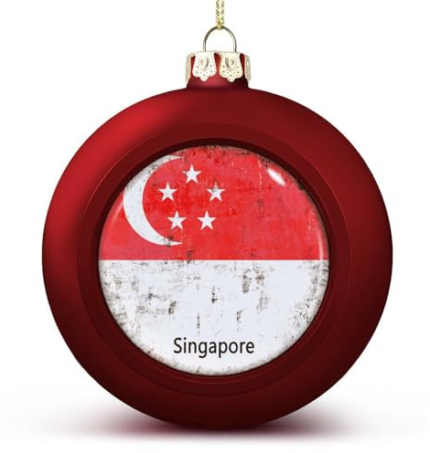 Palla di Natale di Singapore Ornamento – Bandiera Singapore Ornamenti Palla Bandiera Nazioni Ornamenti da Appendere Ornamenti Ricordo Souvenir per la decorazione dell'albero di Natale Stagionale