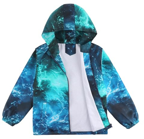 LACOFIA Boys Waterproof Jacket Kids Windbreaker School Hooded Coat Mesh Lined Lightweight Raincoat for Children 3~12 Years