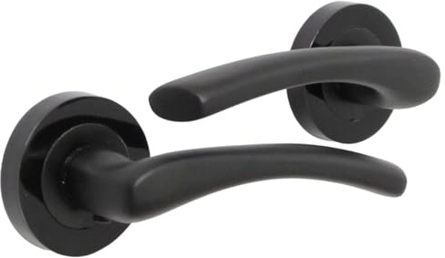 Haven Heritage Door Handle Sets - Zena Design Modern Matt Black Door Handles Internal & External Use - Black Matt Black Lever Latch with Black Nickel Rose Sold as 1 Pair