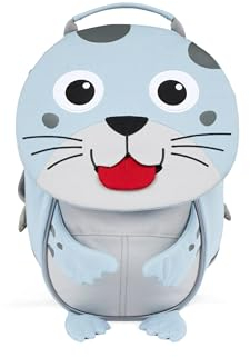 Affenzahn Kleiner Freund Kindergarten-Rucksack für 1-3 Jährige Ergonomisch Reflektierend Ziehzunge mit Namensschild Robbe - Hellblau