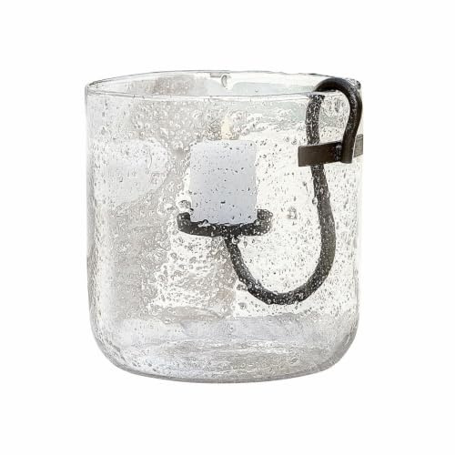 Loberon Windlicht Dions, klar/braun | Mundgeblasen - Außergewöhnlicher Look - Herausnehmbarer Kerzeneinsatz - für Stumpenkerzen - Kerzenhalter - Glas - Eisen