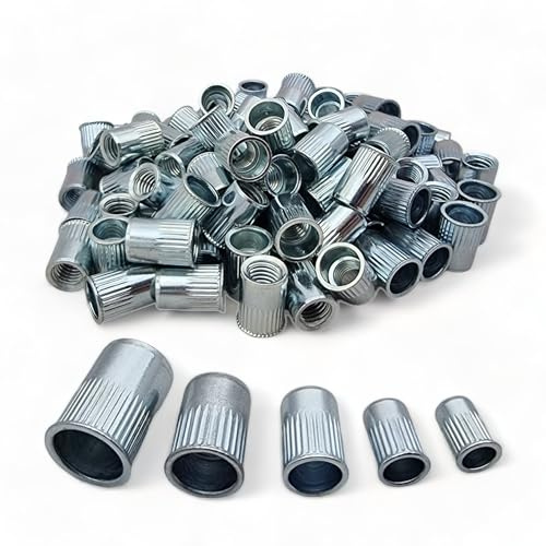 100 Pack M8 Steel Rivnuts Counter Sunk Knurled Open Head Nutsert Rivet Nut