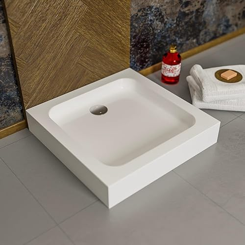 ECOLAM Duschwanne Duschtasse TIM 90x90 x 15 cm Tiefe 5 cm Viereck Quadrat Brausewanne weiß Acryl Schürze an 4 Seiten Acryldusche
