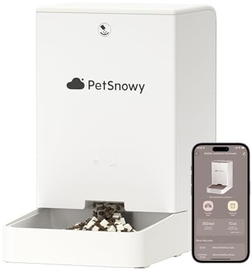 PetSnowy 4L Automatischer Futterspender für Katze und Hund, WiFi Katzenfutterspender mit APP-Steuerung, Duale Stromversorgung, 3 Frische-Lock,1–10 Mahlzeiten/Tag Creamweiß