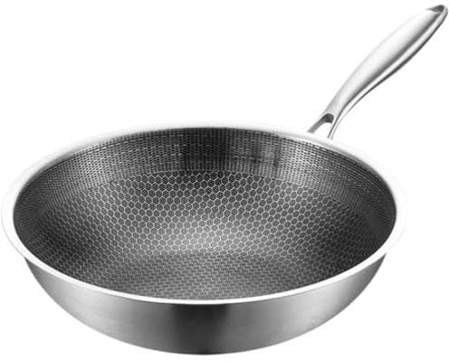 BESTonZON Sartén De Acero Inoxidable Wok Mango Ergonómico Para Verduras Wok Tradicional Chino Antiadherente Resistente Al Desgaste Para Cocinar La Estufa