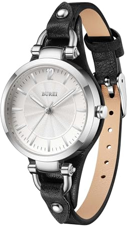 BUREI Women Watches Simple Leather Strap Watch Luxury Quartz Watches Small Thin Ladies Watch Bracelet Band Wristwatch Relogio Feminino (Black)