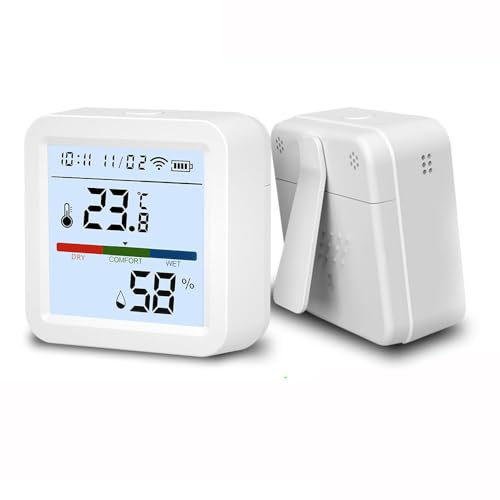 Irishom WiFi Thermometer Hygrometer App Smart Thermometer for Home LCD Backlight with Detachable Stand Digital Temperature Humidity Sensor Real-time Monitoring Recordin for Bedroom Office Garage