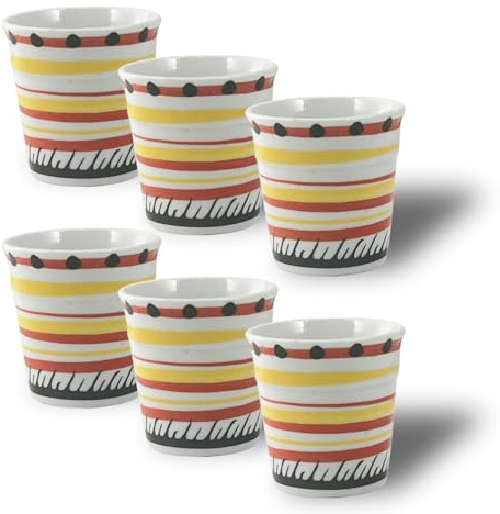 ARCA, Set 6 Bicchierini da Caffè Apulia Spirale, Realizzati in Porcellana Decorata, Lavabili in Lavastoviglie, Capacità 50 ml, 6x6 cm, Rosso