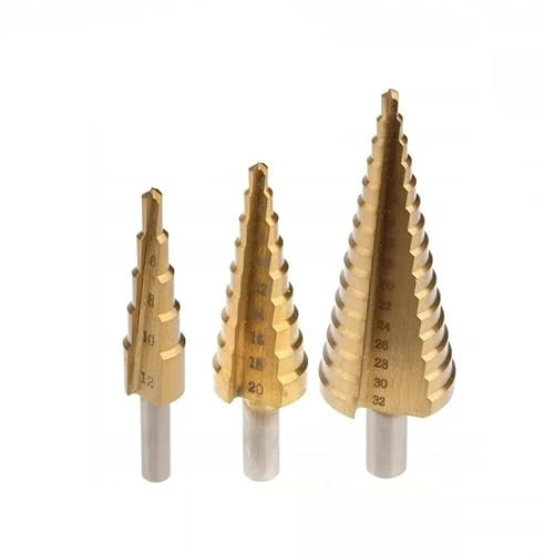Set 3 Punte a Gradino HSS Titanio 4-12/4-20/4-32 mm | Frese Coniche per Trapano, Foro su Metallo, Legno, Plastica, Acciaio, Ottone, Ferro | Punte Trapano Professionali