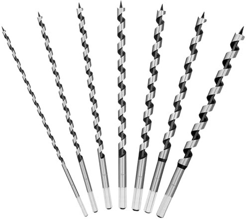 Barafat 7Pcs Long Drill Bits for Wood, Auger Bore Drill Bit Set, 12 Speedbore, Carbon Steel, Extra Long, 7 Count