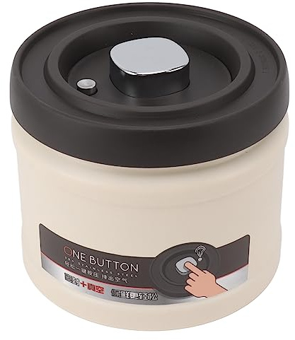 Vacuum Sealed Coffee Jar, Stainless Steel Airtight Storage Container with CO2 Release Valve, Date Tracker, and Scoop for Beans, Grounds, Tea, Sugar, Medicine (1100ML Beige)