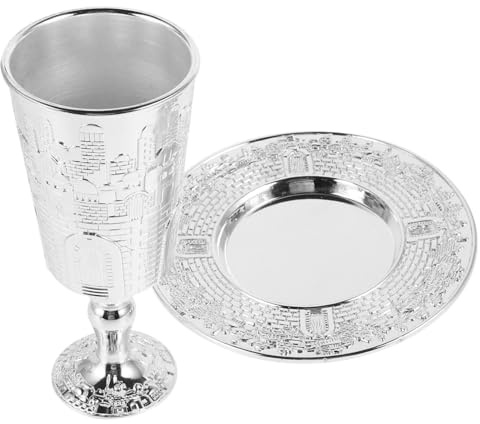 TOPBATHY Copas de Vino del Cáliz Sagrado Copa para Kiddush con Platillo de Vino para Shabat y Havdalá de Kidush de Aleación de Zinc para Shabat