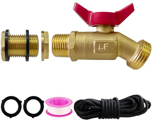 Rain Barrel Spigot Kit 3/4 GHT Brass Garden Hose Valve+Brass Garden Hose Bulkhead Fitting for Rain Barrels Aquariums Water Tanks Tubs Pools Spigot